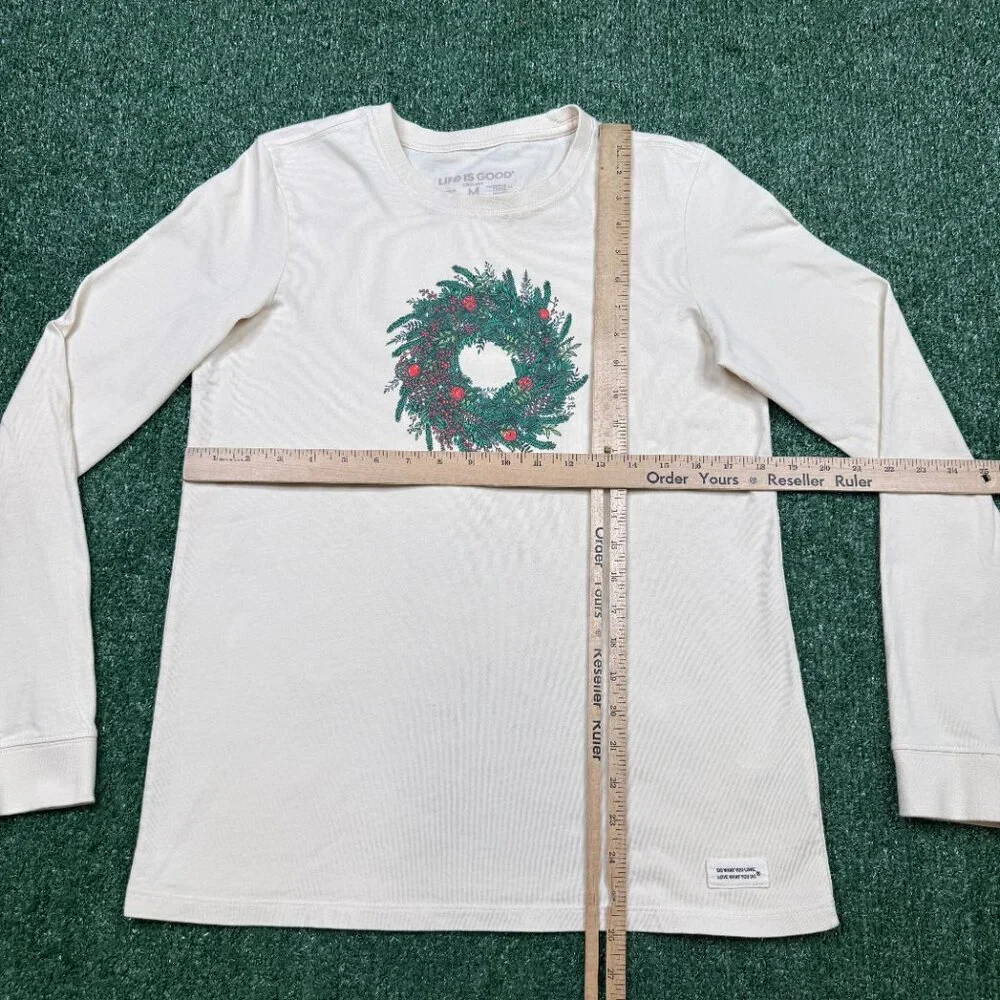 Life Is Good Graphic T Shirt Women's Size M White Long Sleeve Crew Neck Casual - Picture 5 of 7